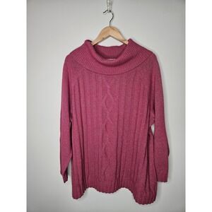 Talbots Sweater 3XP Petite Cowlneck Pink Merino Wool Cotton Coastal Preppy Cable